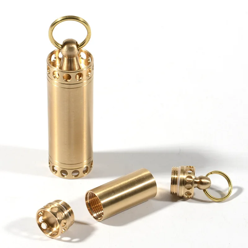 Brass EDC Key Chain Storage Outdoor Portable Keychain Survival tool self defense Waterproof Seal Small Pill Bottle travel kit | Спорт и