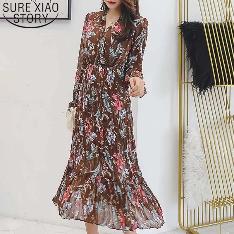 Baratos Vestido Mujer 2019 estampado Línea A Oficina vestido elegante para mujer manga completa mariposa imperio cuello en V vestidos blanco y negro 3277 50