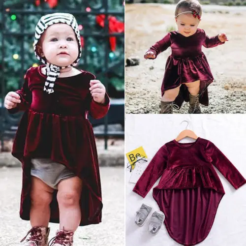 

Cute Baby Girls Kids Toddler Asymmetrical Hem Dress Autumn Tops Clothes Vintage