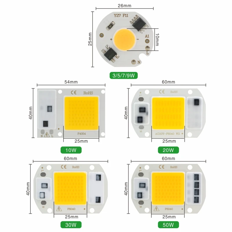 Светодиодный чип COB 10 Вт, 20 Вт, 30 Вт, 50 Вт, 220 В, Smart IC, нет необходимости в драйвере 3 Вт, 5 Вт, 7 Вт, 9 Вт, светодиодный светильник для прожектора, точечный светильник Diy, светильник ing