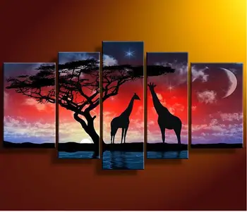 

5D Diy Diamond Painting Sunset giraffe 5pcs Cross Stitch Square Mosaic Diamond triptych painting Diamond Embroidery home decor