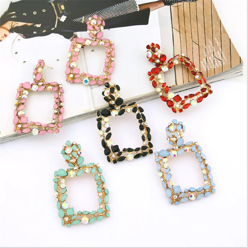 Новое поступление шпильки геометрической формы серьги для женщин Разноцветные кристаллы преувеличенные женские серьги-гвоздики Модные Ювелирные изделия Подарки