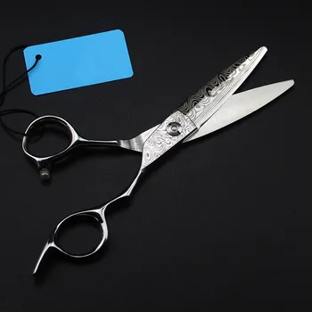 

Damascus steel 6 '' willow cut hair scissors cutting barber makas haircut scissor tools thinning shears hairdressing scissors