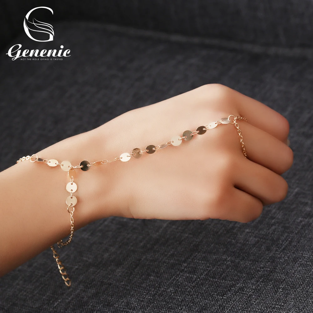 

1 Piece New Fashion Women Sequins Bracelet Copper Hand Finger Chain Bracelet Slave Jewelry Nice Summer Gift