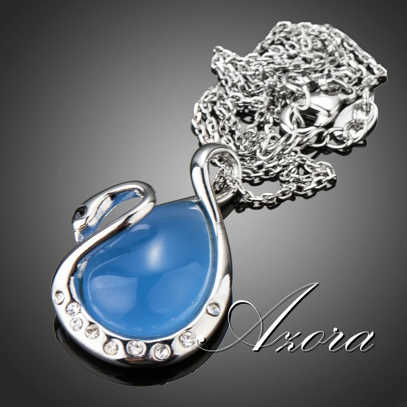 AZORA капли воды синий камень с кристаллом Лебедь падение кулон ожерелье TN0187