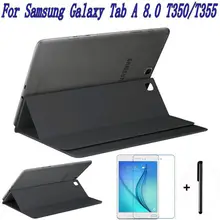 Oficial original plegable del tirón de la pu funda de piel para samsung galaxy tab a 8.0 t350 t355 tablet case + protector de pantalla + pen