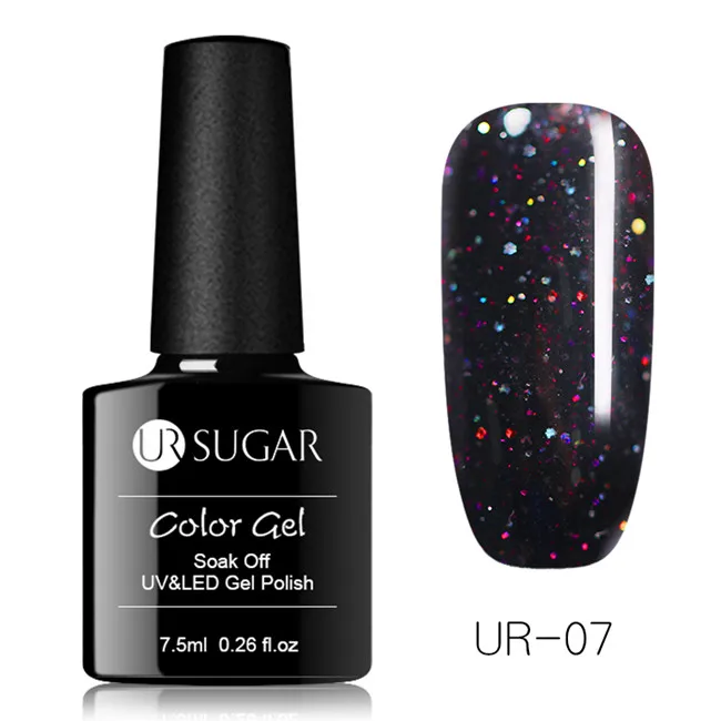 Ur Sugar 7,5 мл голографический Блестящий Гель-лак для ногтей Черный Кристалл УФ-гель лазер блестки Гель-лак замачиваемый УФ-лак для ногтей - Цвет: UR-07
