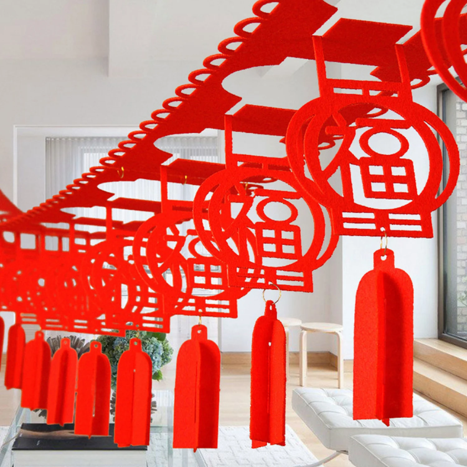 

Behogar Happy Chinese New Year Spring Festival Non-woven Hanging Garland Banner for Home Parties Celebration Decoration Supplies