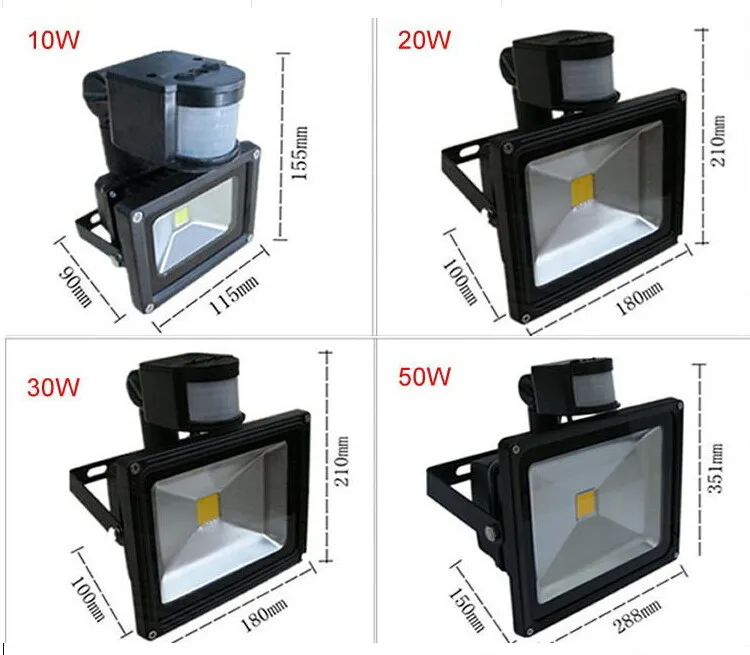Движения Сенсор Светодиодный прожектор светильник мощностью 10 Вт, 20 Вт, 30 Вт, 50 Вт Водонепроницаемый IP65 напольный светильник Точечный светильник лампа ландшафтный светильник A85V-265V