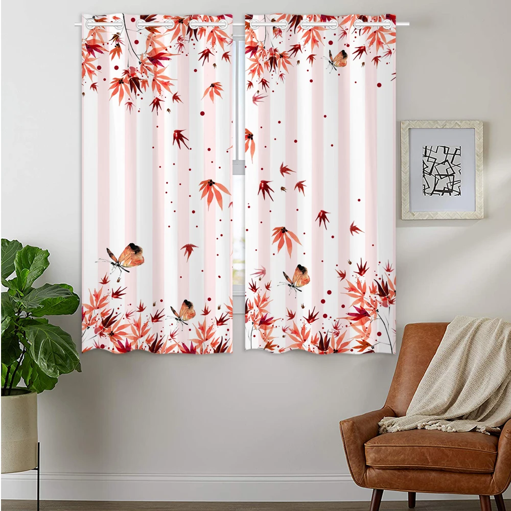 

Blackout Curtains Darkening 2 Panels Grommet Window Curtain for Bedroom Autumnal Fall Nature Scenic Scenery Maple butterfly