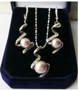 

Beautiful Purple Freshwater Pearl Pendant Earring Sets Fashion AKOYA Free shipping