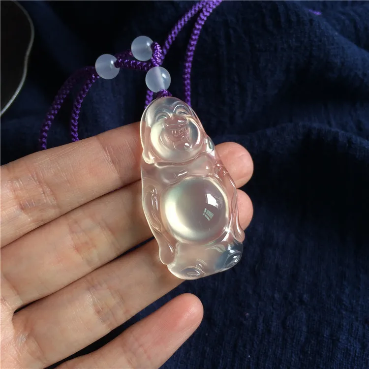 Free shipping natural chalcedony Buddha Pendant high ice from Maitreya Jade fluorescent Chalcedony | Дом и сад