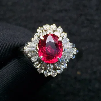 

Fine Jewelry Pure 18 K White Gold Real 100% Natural Red Ruby 1.37ct Diamonds Jewelry Female's Rings for Women Fine Ring