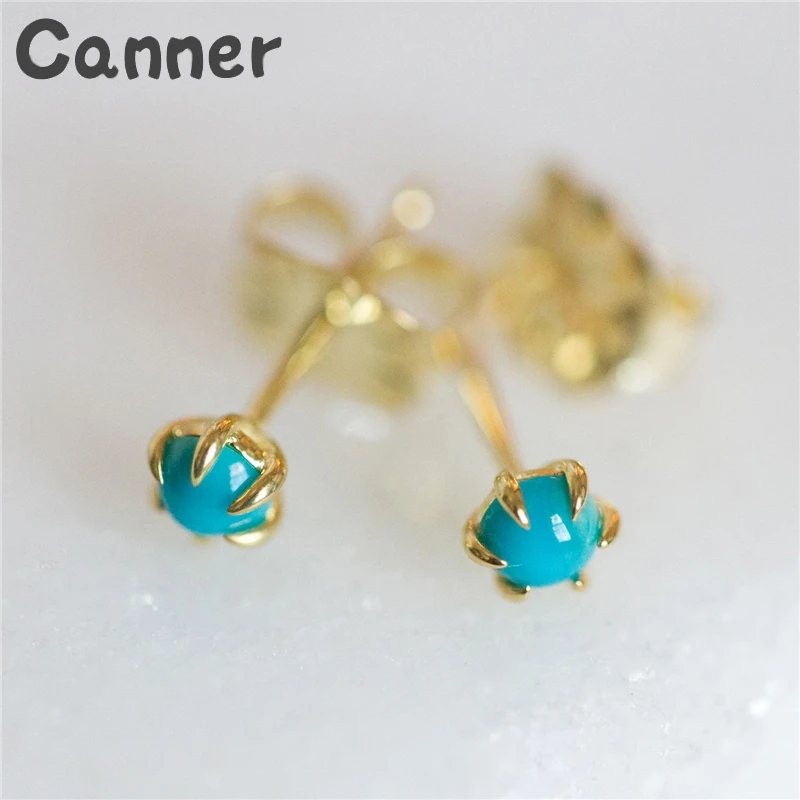 Canner, летние серьги-гвоздики с голубым камнем для женщин, милые золотые серьги с бирюзой и бусинами, женские очаровательные ювелирные изделия, серьги, подарки A40