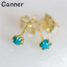 Canner, летние серьги-гвоздики с голубым камнем для женщин, милые золотые серьги с бирюзой и бусинами, женские очаровательные ювелирные изделия, серьги, подарки A40