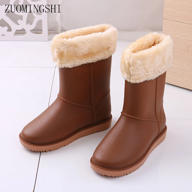 

Rain boots women winter waterproof and skid-proof with warm liner rubber boots