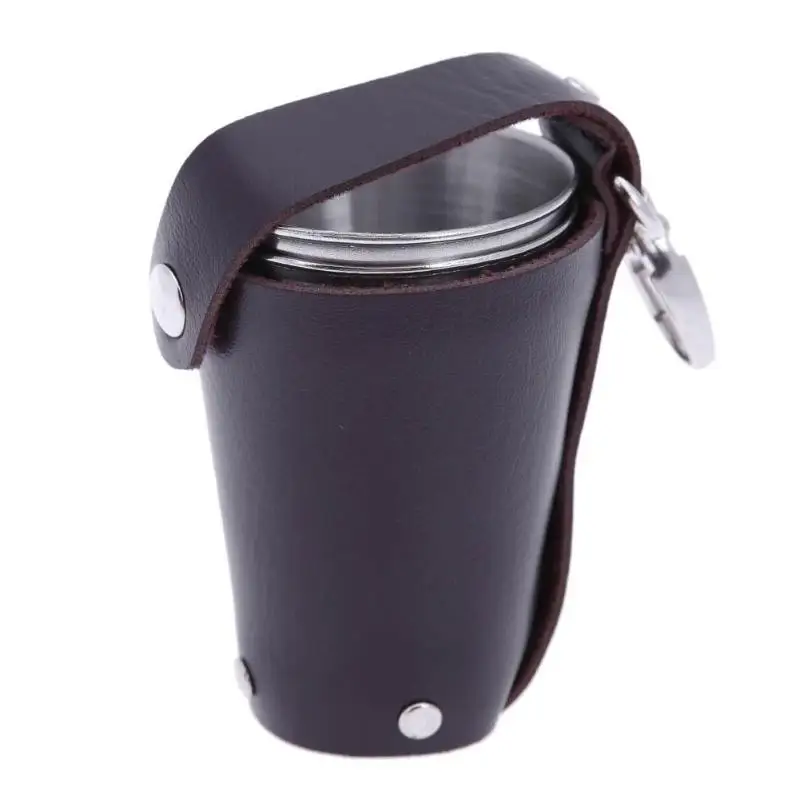 

4pcs/set Stainless Steel Wine GlassTravel Outdoor Shots Set Mini Glasses Drinking Cups Wine Beer Whiskey Mug + Leather Key Chain