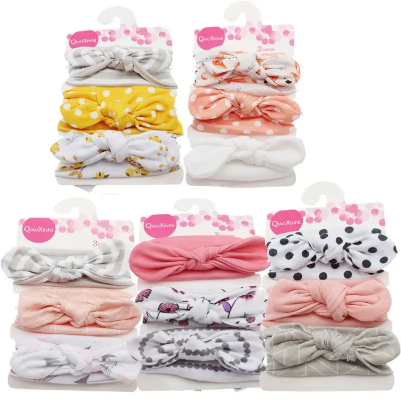 

3Pcs/Lot Baby Girl Headband Cotton Rabbit Ear Baby Headwear Turban Dot Bowknot Elastic Hairband Hair Accessories