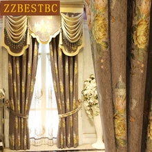 Brown European luxury jacquard shade curtains for living room high quality custom classic villa curtains for bedroom /kitchen Brown European luxury jacquard shade curtains for living room high quality custom classic villa curtains for bedroom /kitchen