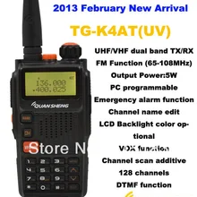 Новинка 2013 Quansheng TG-K4AT(UV) двухдиапазонный двухсторонний радиоприемник 5W 128CH FM портативный двухсторонний CB ham радио quansheng walkie talkie