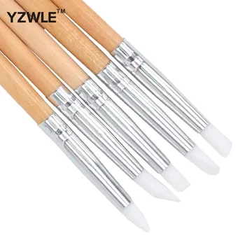 

YWK 5PCS/Pack Silicone Nail Art Sculpture Pen Emboss Carving Polish Craft Wooden Handle Nail Art Brush Pedicure Tool 27