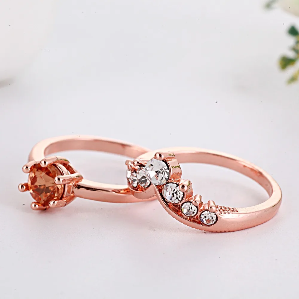 Stone Wedding Ring Set Couple Love Ring Gold Color Engagement Rings for Women Jewelry Anillos Mujer O5C029