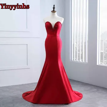 

Yinyyinhs Vintage Mermaid Backless Long Evening Dresses Sleeveless Beaded Strapless Sweep Train evening dress prom dress CG45