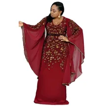 African Dresses for Women Dashiki African Clothes Bazin Broder Riche Sexy Slim Ruffle Sleeve Robe Evening Long Dress