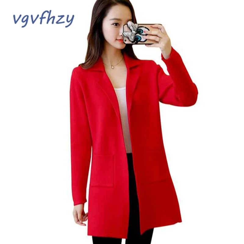 

Knitted Sweater Coat 2017 Autumn Sweater Winter New Loose Thick Knit Cardigan Long Sleeves Fashion Women Tops Solid color Coat