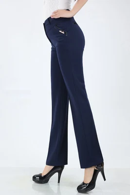 Женские брюки, прямые брюки с высокой талией, повседневные женские брюки, женские брюки, цвет хаки, бежевый, красный, синий, большие размеры 28-38 - Цвет: Navy Blue