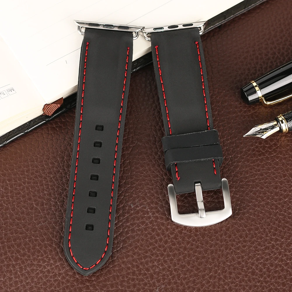 YISUYA Men Watch Strap Band Waterproof Soft Diving Black Silicone For iWatch Apple Watch 38 mm Military Red Line Stitching Xmas (8)