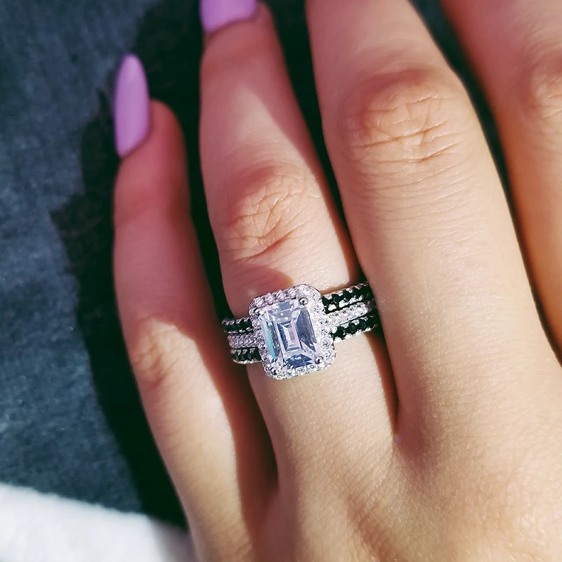 925 Sterling silver wedding Rings set 3 in 1 band ring for Women engagement bridal fashion jewelry finger moonso R1997x