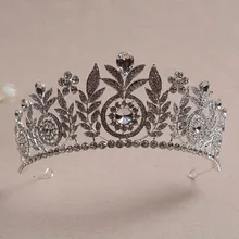 Lo nuevo de La Vendimia Europea Hoja Diseños Tiaras Nupciales Crown Silver Plated Rhinestone Crystal Grande Pelo de La Boda Accesorios