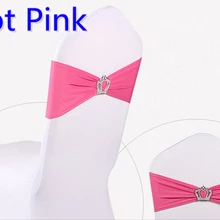 Ярко-розовый цвет ленты из спандекса на стулья для украшения свадебных стульев с пряжки с короной, Лайкровые эластичные, для украшения свадебных стульев вечерние отеля шоу