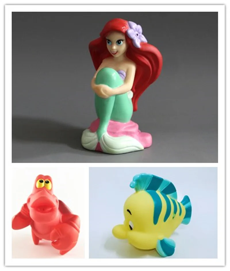 

3piece/lot 8-9CM The Little Mermaid Baby Bath Toy Ariel Flounder Sebastian Squirt Figure Toys for Kids Girls Children Gifts