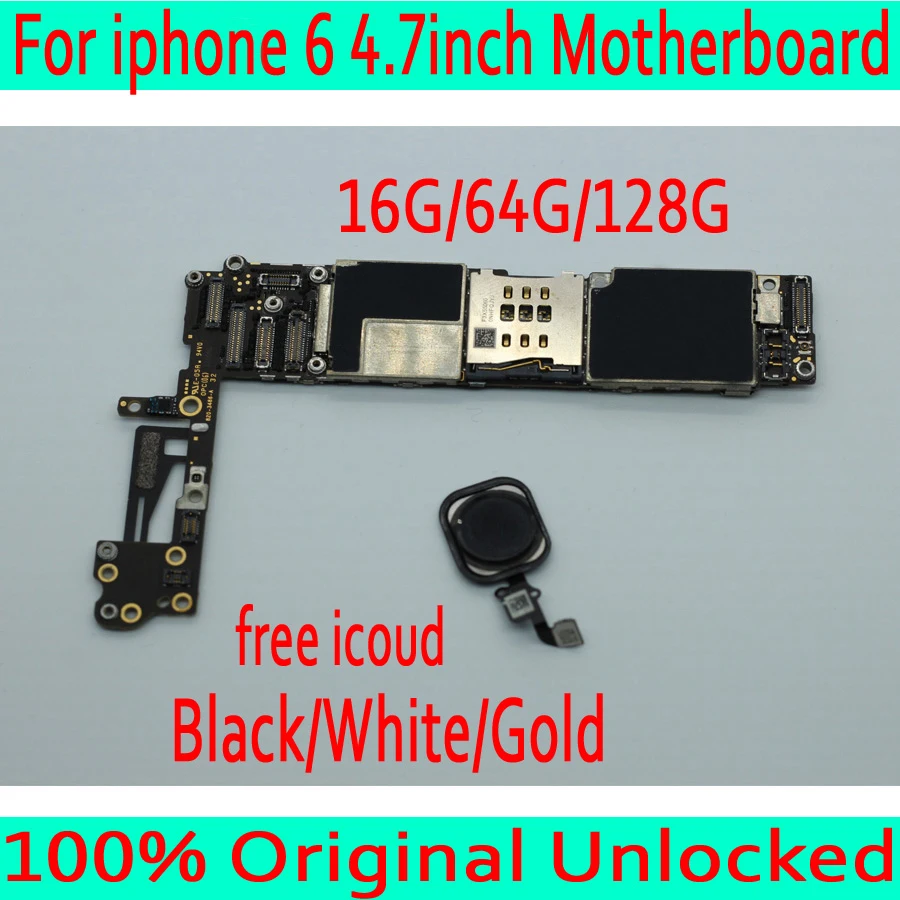 

For iphone 6 4.7 inch Motherboard with Touch ID,100% Original unlocked for iphone 6 Mainboard with Full Chips,16GB 64GB 128GB