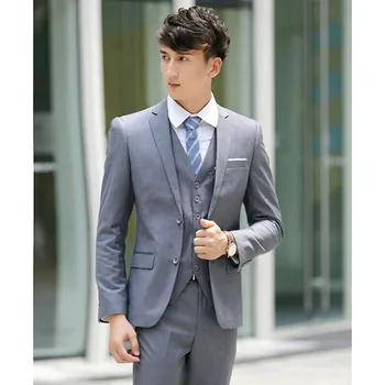

Light Gray Two Buttons Notch Lapel Men Suits Slim Fit Wedding Dress Groom Costume Tuxedos Prom Suits (Blazer+Pants+Vest)K583