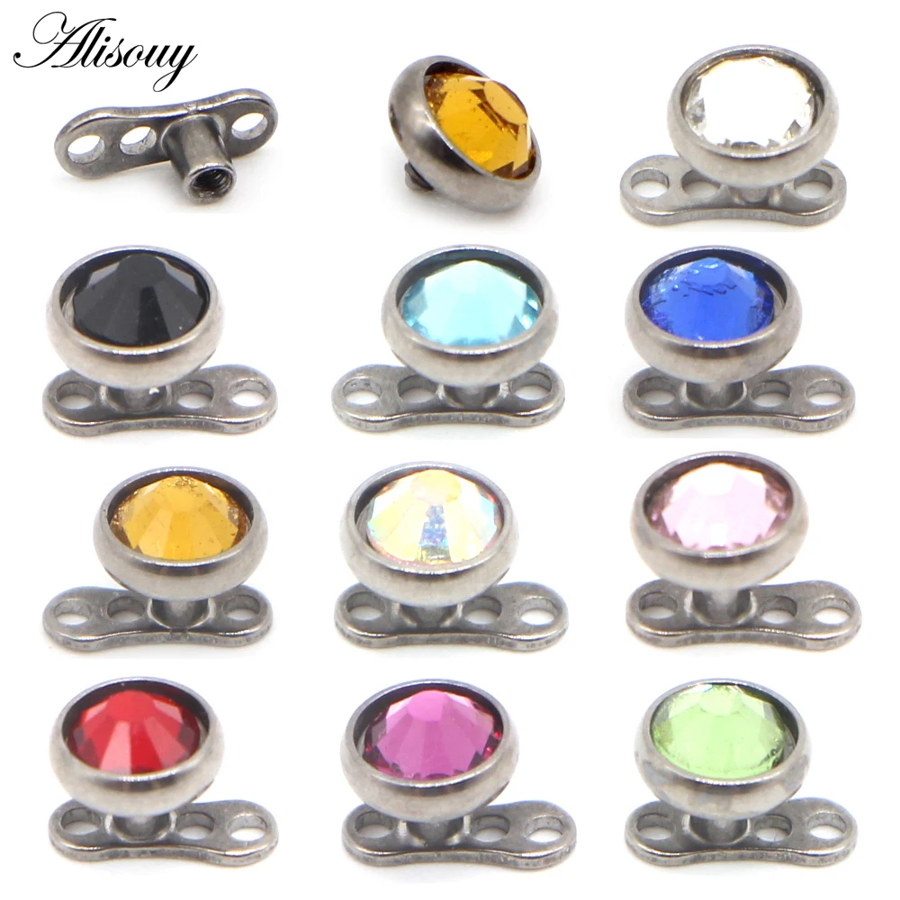 Alisouy 1PCS 14G Titanium Dermal Piercing Threading Skin Diver Dermal 3