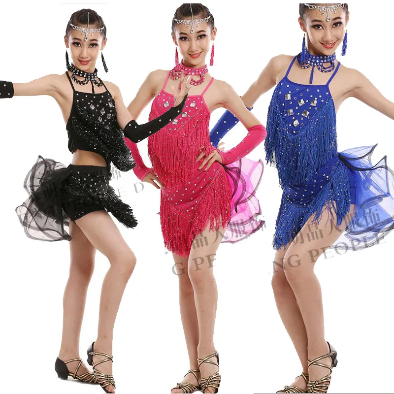 Расшитое блестками детское платье для латинских танцев сальсы для девочек, профессиональное платье для выступлений румба чача