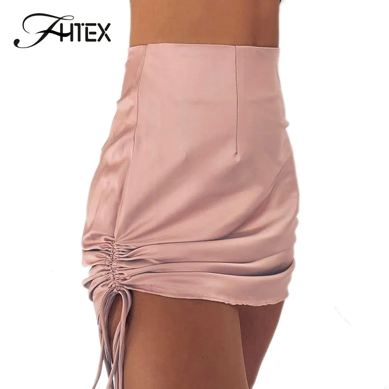 

FHTEX Fashion Side Pleat Lace Up Bodycon Skirts Women High Waist Slim Fit Pencil Skirts Going Out Summer Casual Skirts