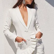 Последней модели белого цвета с v-образным вырезом Длинные рукава Куртка с рыбкой летние Осень-весна; вечерние пикантные вечерние Bodycon женская одежда оптом H