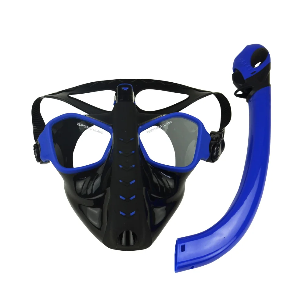 Маска для сноркеля Анти-туман и анти-утечки Qiiwi инопланетянин полный дизайн лица маска для подводного плавания технология водные виды спорта - Цвет: blue