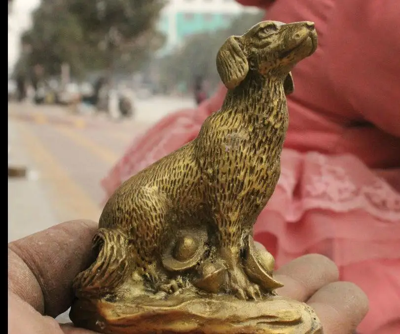 

671115494++++Chinese Folk Fengshui Brass Bring Wealth Zodiac Guard dog Lucky Statue Sculpture