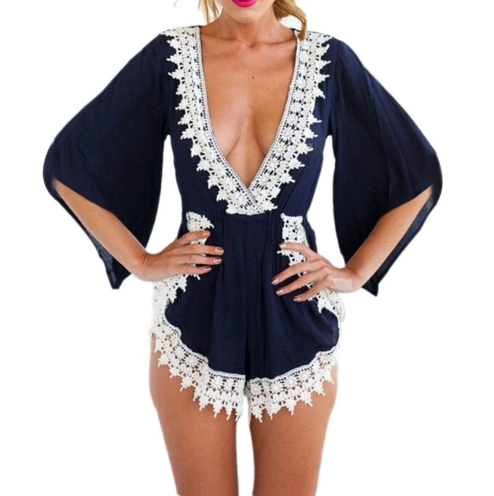 

New Arrival fashion lady jumpsuit 3S2357 Women Summer Playsuit Free shipping fashion V Neck Crochet Jumpsuit Shorts