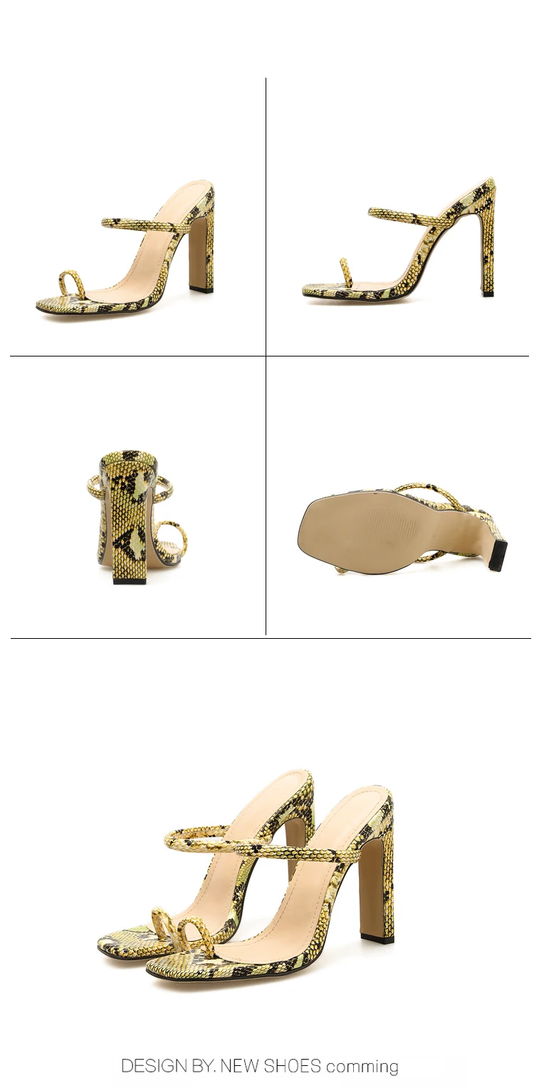 Aneikeh/ г. Модные босоножки из PU искусственной кожи в римском стиле на высоком квадратном каблуке под змеиную кожу Женские повседневные туфли с квадратным носком и закрытым носком, черный, желтый цвет, размеры 35-40