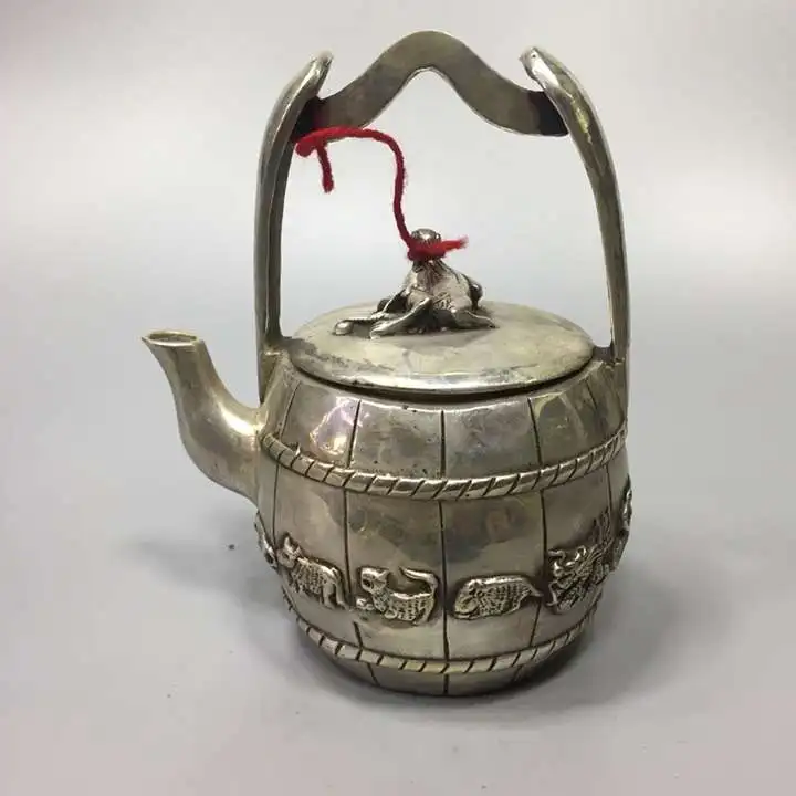 

Home/desk decoration animals Teapot Metal crafts, Collection Tibet silver old handmade 12 Zodiac pot /Chinese antique tea pot