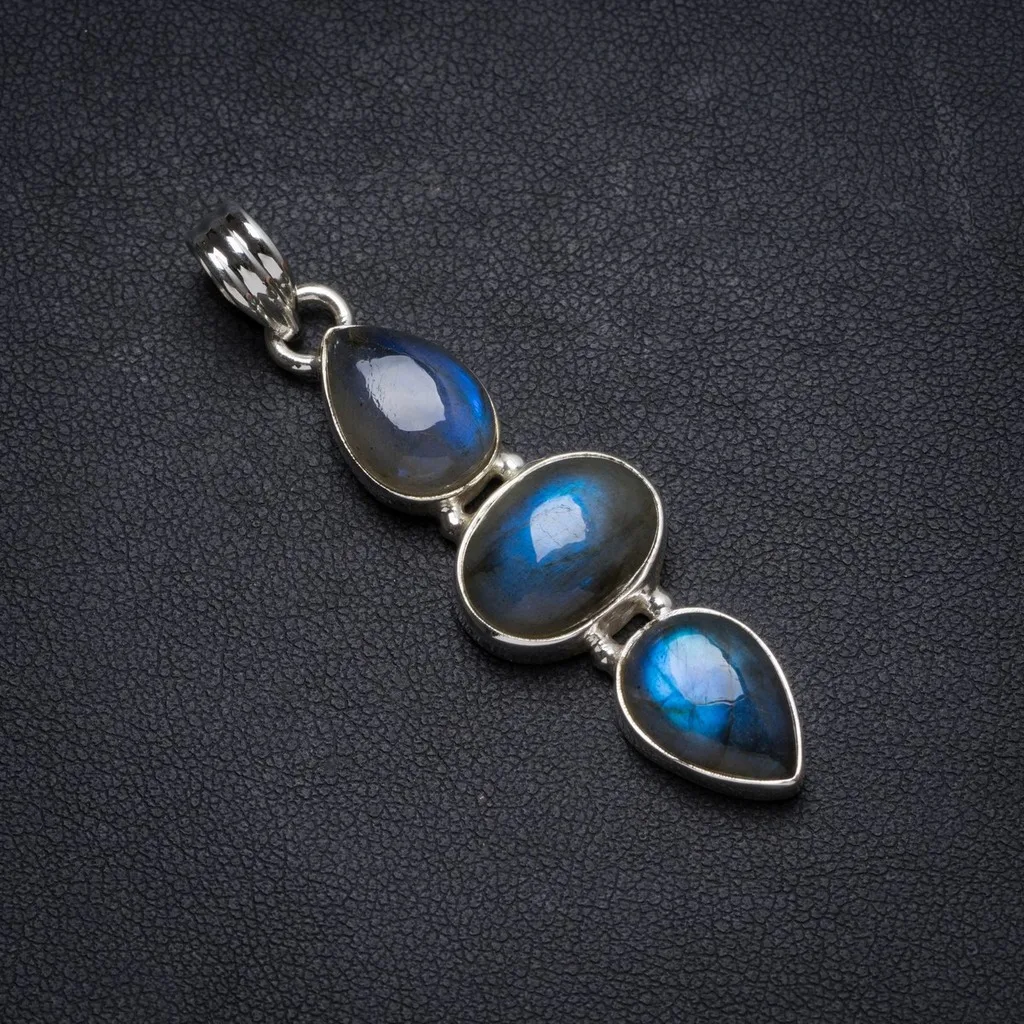 

Natural Labradorite Handmade Unique 925 Sterling Silver Pendant 2.25" X0857