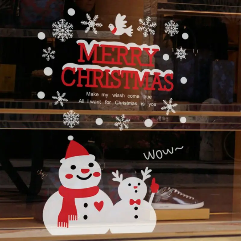 

2018 New Wall Paper Merry Christmas Wall Art Removable Snowman Home Window Xmas Wall Stickers Decal