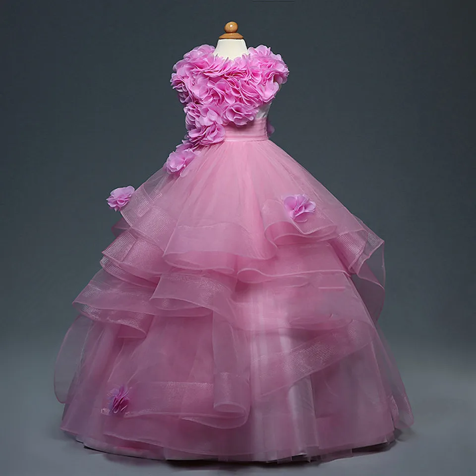

Fuchsia 2019 Flower Girl Dresses For Weddings Ball Gown Cap Sleeves Organza Baby Long First Communion Dresses For Little Girls
