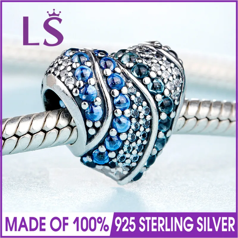 2018 Весенние Новые 925 серебряные синие кристаллы Aqua Heart Charm Fit оригинальные